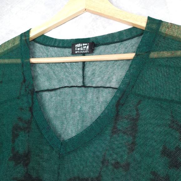 Art of Cloth Top Womens XS Green Black Ombre Mesh Short Sleeve Relaxed Shirt - Picture 4 of 16